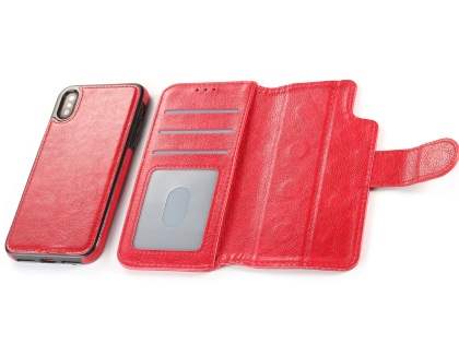 2-in-1 Synthetic Leather Wallet Case for iPhone Xs/X - Red