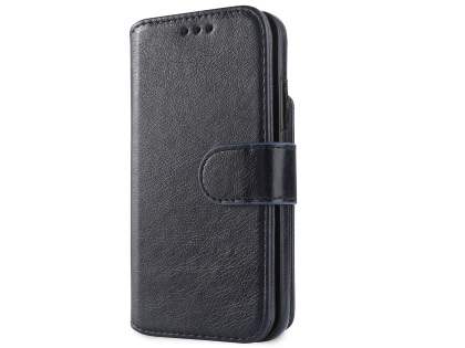 2-in-1 Synthetic Leather Wallet Case for iPhone Xs/X - Midnight Blue