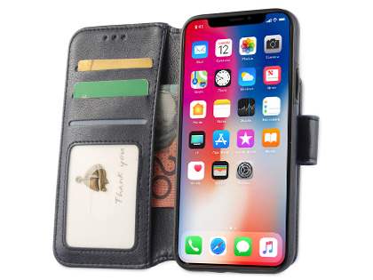 2-in-1 Synthetic Leather Wallet Case for iPhone Xs/X - Midnight Blue