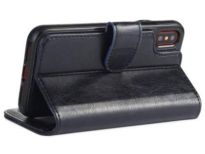 2-in-1 Synthetic Leather Wallet Case for iPhone Xs/X - Midnight Blue