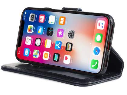 2-in-1 Synthetic Leather Wallet Case for iPhone Xs/X - Midnight Blue
