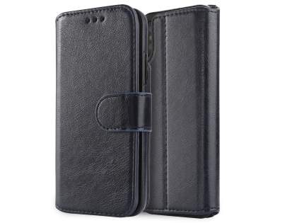 2-in-1 Synthetic Leather Wallet Case for iPhone Xs/X - Midnight Blue