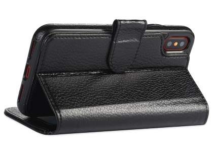 2-in-1 Synthetic Leather Wallet Case for iPhone Xs/X - Black