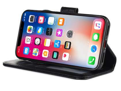 2-in-1 Synthetic Leather Wallet Case for iPhone Xs/X - Black
