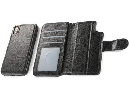 2-in-1 Synthetic Leather Wallet Case for iPhone Xs/X - Black