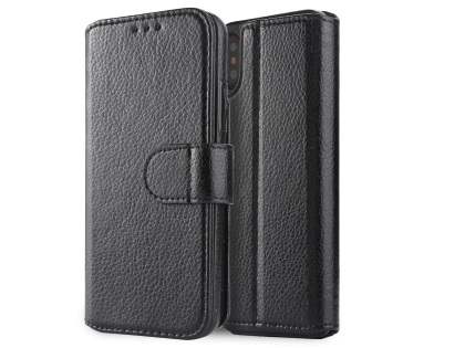 2-in-1 Synthetic Leather Wallet Case for iPhone Xs/X - Black