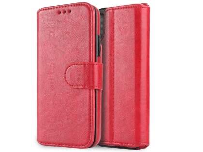 2-in-1 Synthetic Leather Wallet Case for iPhone Xs/X - Red