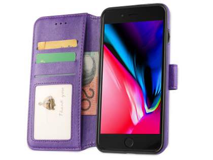 2-in-1 Synthetic Leather Wallet Case for iPhone 8 Plus/7 Plus - Purple