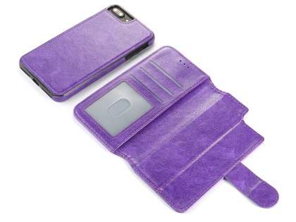 2-in-1 Synthetic Leather Wallet Case for iPhone 8 Plus/7 Plus - Purple