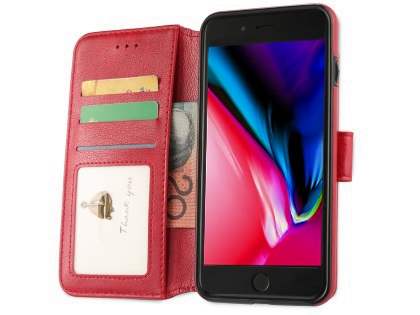 2-in-1 Synthetic Leather Wallet Case for iPhone 8 Plus/7 Plus - Red