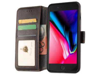 2-in-1 Synthetic Leather Wallet Case for iPhone 8 Plus/7 Plus - Brown