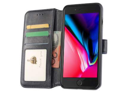 2-in-1 Synthetic Leather Wallet Case for iPhone 8 Plus/7 Plus - Midnight Blue