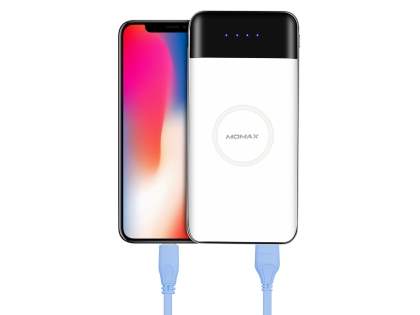10000mAh (37W) MOMAX iPower Air Wireless Charging Pad and Power Bank - White