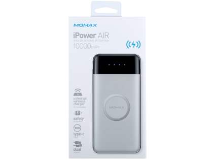 10000mAh (37W) MOMAX iPower Air Wireless Charging Pad and Power Bank - White