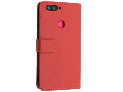 Synthetic Leather Wallet Case with Stand for Oppo R11s - Red Leather Wallet Case