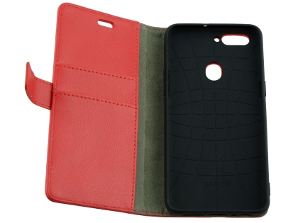 Synthetic Leather Wallet Case with Stand for Oppo R11s - Red