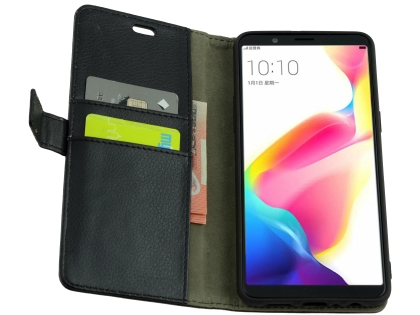 Synthetic Leather Wallet Case with Stand for Oppo R11s Plus - Black