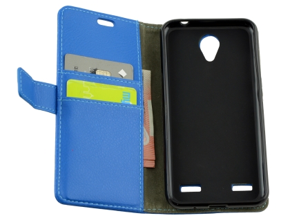 Synthetic Leather Wallet Case with Stand for Telstra 4GX Enhanced - Blue