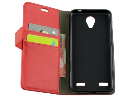 Synthetic Leather Wallet Case with Stand for Telstra 4GX Enhanced - Red