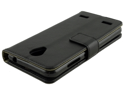 Synthetic Leather Wallet Case with Stand for Telstra 4GX Enhanced - Black