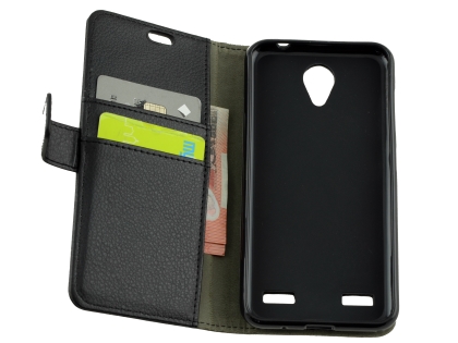 Synthetic Leather Wallet Case with Stand for Telstra 4GX Enhanced - Black