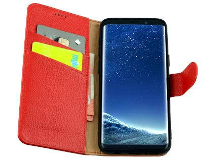 Premium Leather Wallet Case for Samsung Galaxy S9 - Red