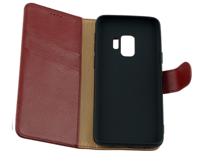 Premium Leather Wallet Case for Samsung Galaxy S9 - Burgundy