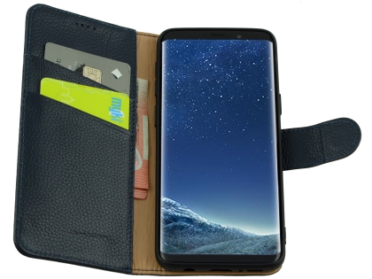 Premium Leather Wallet Case for Samsung Galaxy S9+ - Navy