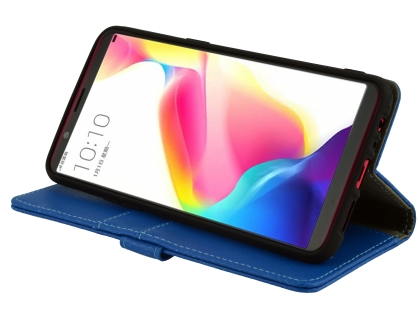 Synthetic Leather Wallet Case with Stand for Oppo R11s - Blue
