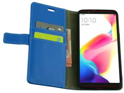 Synthetic Leather Wallet Case with Stand for Oppo R11s - Blue