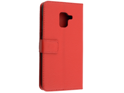 Synthetic Leather Wallet Case with Stand for Samsung Galaxy A8 (2018) - Red Leather Wallet Case