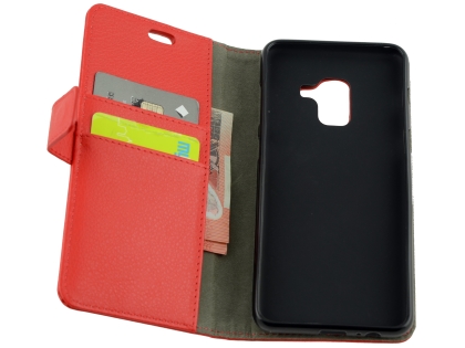 Synthetic Leather Wallet Case with Stand for Samsung Galaxy A8 (2018) - Red