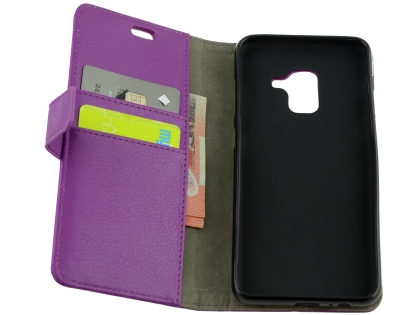 Synthetic Leather Wallet Case with Stand for Samsung Galaxy A8 (2018) - Purple