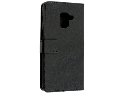 Synthetic Leather Wallet Case with Stand for Samsung Galaxy A8 (2018) - Black Leather Wallet Case