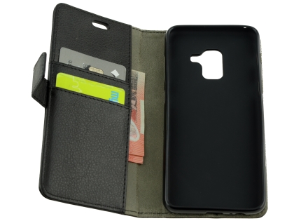 Synthetic Leather Wallet Case with Stand for Samsung Galaxy A8 (2018) - Black