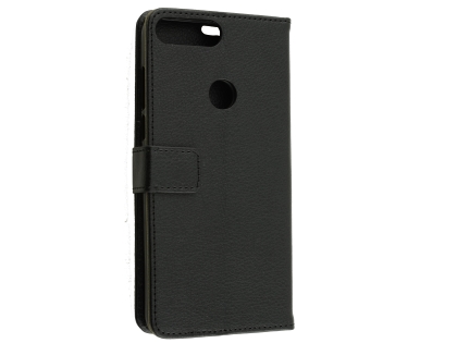 Slim Synthetic Leather Wallet Case with Stand for Huawei Y7 Prime (2018) - Black Leather Wallet Case