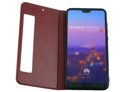 Top Grain Leather Case With Windows for Huawei P20 Pro - Rosewood