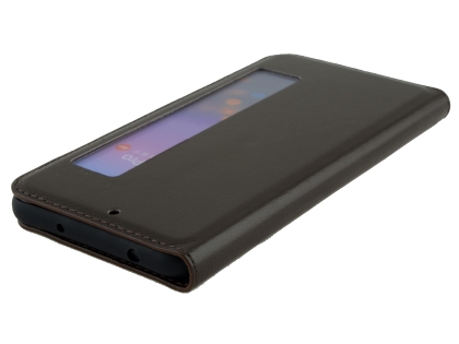 Top Grain Leather Case With Windows for Huawei P20 Pro - Dark Brown