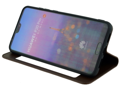 Top Grain Leather Case With Windows for Huawei P20 Pro - Dark Brown