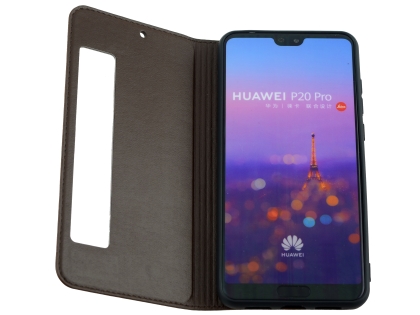 Top Grain Leather Case With Windows for Huawei P20 Pro - Dark Brown