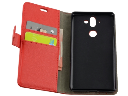 Synthetic Leather Wallet Case with Stand for Nokia 8 Sirocco - Red