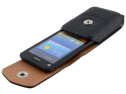 Textured Synthetic Leather Vertical Belt Pouch with Buckle - Mobile Only