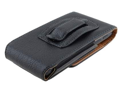 Textured Synthetic Leather Vertical Belt Pouch with Buckle - Mobile Only
