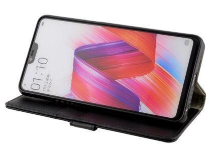 Synthetic Leather Wallet Case with Stand for OPPO R15 - Black