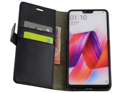 Synthetic Leather Wallet Case with Stand for OPPO R15 - Black