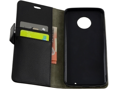 Synthetic Leather Wallet Case with Stand for Motorola Moto G6 Plus - Black