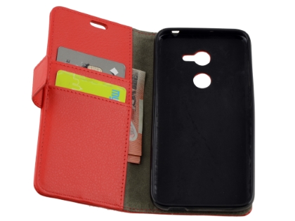 Synthetic Leather Wallet Case with Stand for Alcatel A3 - Red