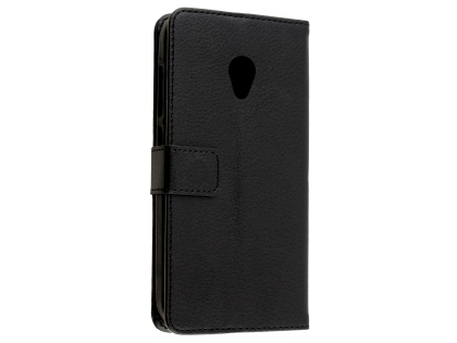 Synthetic Leather Wallet Case with Stand for Optus X Spirit - Black Leather Wallet Case