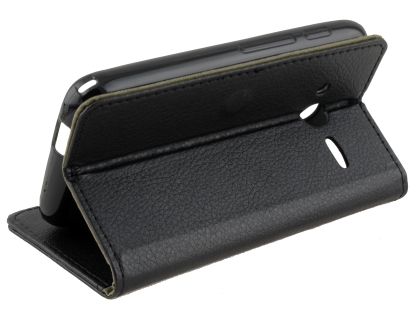 Synthetic Leather Wallet Case with Stand for Optus X Play - Black