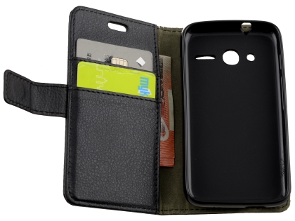 Synthetic Leather Wallet Case with Stand for Optus X Play - Black